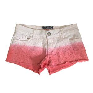 Hot Kiss Juniors CICI Ombre Lace Overlay Denim Shorts in Pink White - Size 5